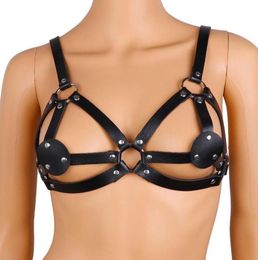 Bras Women Clubwear Sexy Bra Harness Black PU Leather Strappy Body Chest Bust Belt Roleplay Costume Garter Cage7892722