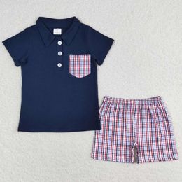 Clothing Sets Design Baby Boys Clothes Navy Pullover Top Chequered Shorts Summer Boutique Kids Toddler Children Outfits