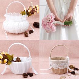 Romantic Bowknot Burlap Satin Wedding Ceremony Party Rose Flower Girl Basket 265j