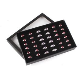 Storage Boxes & Bins Black Velvet Ring Display Box Transparent Window Show Cover 36 Slots Earring Jewellery Holder Organiser 2709