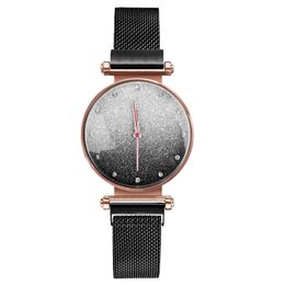 Light Luxury Fashion Fan Women Wristwatches Quartz Glossy Mesh Strap Goddess Watches Trend Magnet Buckle Ladies Watch 2823