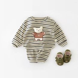 Clothing Sets 2024 Spring Autumn Outfits Children Cartoon Bear Long Sleeve Tops Pants 2pcs Boy Girl Infant Striped T-shirt Set Kid Tracksuit