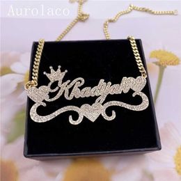 AurolaCo Custom Name Necklace with Diamond Bling Stainless Steel Gold plate For Women Gift 220119 2401