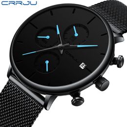 CRRJU Fashion Date Mens Watches Top Brand Luxury Waterproof Sport Watch Men Slim Dial Quartz Watch Casual Relogio Masculino 255I