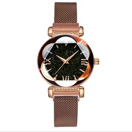 MULILAI Brand Starry Sky Luminous Quartz Womens Watches Magnetic Mesh Band Flower Dial Casual Style Trendy Ladies Watch 184F