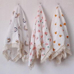 Blankets Baby Tassel Swaddle Wrap 2 Layer Soft Pure Cotton Receiving Blanket Muslin Quilt Bath Towel Infant Stroller Cover