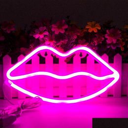 Night Lights Indoor Led Neon Sign Lips Lamp Wall Decor Light For Christmas Wedding Party Kids Room Drop Delivery Lighting Dhykz