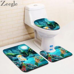 Bath Mats 3 Pcs/Set Cartoon Anti Slip Bathroom Mat Set Coral Fleece Floor Washable Toilet Rugs