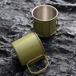 Simple 304 stainless steel coffee cups portable foldable handle tumblers 260ml outdoor camping multicolors beer water bottle green blue industrial style 7 98rp