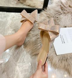 Pointed toe half slippers Female summer wear 2019 new fashion Rhinestone bow Lazy flat sandals Women039s shoes5809154