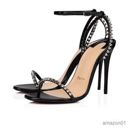 With Box Red Bottomlies Heel Sandal Sexy Black Spiked Heels - New Summer Sandals Ankle Strap for Womens Wedding Party Dress in Nuede Veau Velours Leather . VT9M