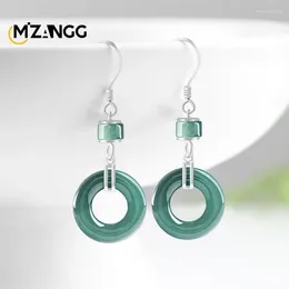 Dangle Earrings S925 Silver Set With Natural Emerald Blue Water Peace Buckle Exquisite Fashion Women's Jewellery Holiday Party Gift