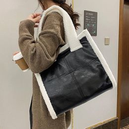 Women Lamb Like Fabric Shoulder Bag Simple Canvas Handbag Tote Large Capacity Fashion Shopping Bag Cute Book Bags For Girls 191v