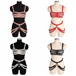 Bras Sets PU Leather Bra Caged Bralette Garter Belt Body Lingerie Set Harajuku Bondage Dance Rave Wear Plus Size Sexy Harness Fashion