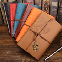 Retro Leaf Writing Journal Notebook Travel Pendants Classic Embossed Vintage Leather Note Book Creative Gift Stationery 240430