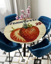 Table Cloth Fruit Strawberry Wood Grain Retro Round Elastic Edged Cover Protector Waterproof Rectangle Fitted Tablecloth