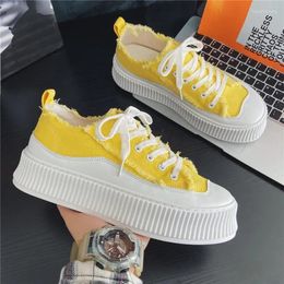 Casual Shoes Autumn Yellow Retro Men's Vulcanised Platform Sneakers Mens Designer Male Canvas Zapatillas Hombre