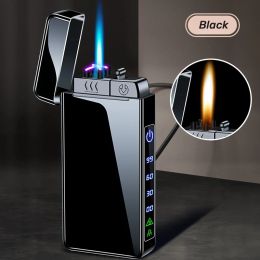 Triple Flame Electric Pulse Plasma Dual Arc Type-C Lighter Metal Outdoor Windproof Blue Red Flame Torch Jet Lighter Men's Gift