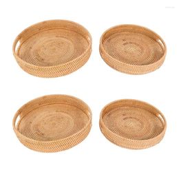 Plates Retail Rattan Handwoven Round High Wall Severing Tray Storage Platters Plate Over Handles For Breakfast (Set Of 4:S L)