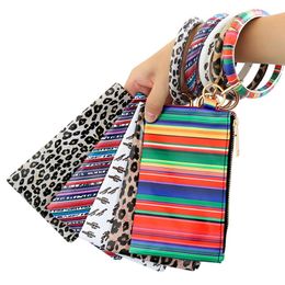 PU Keychain Coin Purses Bracelet Wallet Woman Handbag Leather Tassel Pendant Designers Handbags Leopard Sunflower Print Ladies Bag Gift 216G