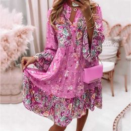 Basic Casual Dresses Maxi Dress With Pockets Womens Vintage Ethnic Style Printed Tassel Tie Neck Loose Fit Bohemian Tunic Womens Casual Sweater Dress T240523