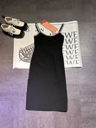 Milan Runway Dress 2024 Black Spaghetti Straps Piping Women Dress Designer Dresses Party 5271