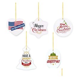 Christmas Decorations Home Day Customizable Heat Transfer Ceramic Pendant Tree Decoration Drop Delivery Garden Festive Party Supplies Dhbhi
