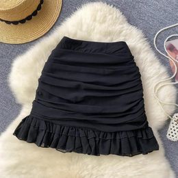 Skirts Designer Midi Skirt For Women Ruffles Folds A-line Anti-emptied Wrapped Office Lady High Waist Streetwear Summer Dropship