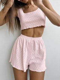 Home Clothing Hiloc Casual Two Pieces Shorts Pyjamas Womens Tank Tops And Wide Legs Women Homewear 2024 Slim Summer Solid Outfit Ladies