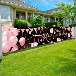 Party Decoration Happy Birthday Decorated Banner Black And Rose Gold Sign Outdoor Yard Decorations