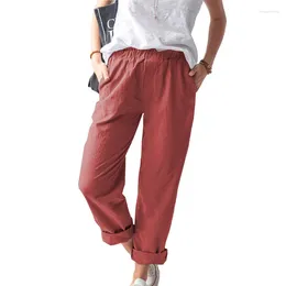 Women's Pants Elegant Cotton Linen Women Spring Summer Elastic Waist Solid Pocket Casual Work Wear Trousers Female