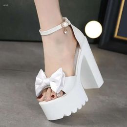 Sandals S Wedding High Cm White Scarpe Tannne Block Block Bow Women Open Toe 321 691 Sandalo