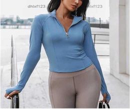 Yoga sexy LU Outfit Women Sports Shirts with Half Zipper Fitness Coat Crop Tops Thumb Holes Gym Jackets Workout Slim Fit Tight Swe8786525