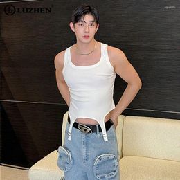 Men's Tank Tops LUZHEN Metal Decorate Personalised Trendy Plain Sleeveless Vests Summer Original Men Stylish Street Korean LZ3458