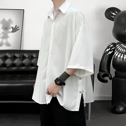 Men's Casual Shirts Summer Short Sleeved Shirt Men Oversized Black White Streetwear Korean Loose Ice Silk Mens M-3XL
