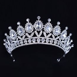 Luxury Silver Crystals Wedding Crowns Beaded Bridal Tiaras Rhinestone Head Pieces Headband Cheap Hair Accessories Pageant Crown 324p