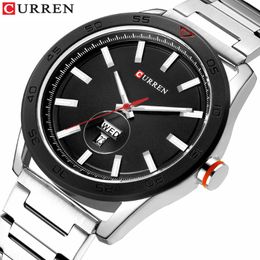 CURREN Male Clock Classic Silver Watches for Men Military Quartz Stainless Steel Wristwatch with Calendar Fashion Business Style 2184