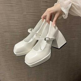 Dress Shoes Mary Jane High Heels Fairy Style French Square Head Single Buckle Waterproof Platform H240527 27QC