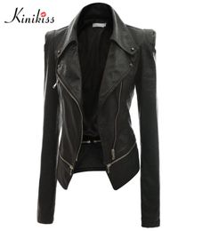 WholeKinikiss fashion women short black leather jacket coat autumn sexy steampunk motorcycle Faux leather jacket female gothi2764150