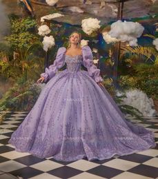 Lavanda messicana Quinceanera Abiti da ballo Abito da ballo innamorati scintillante perline boccone sweet 16 abiti 15 anos