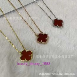 Original 1to1 Van C-A Four High version Leaf Grass Necklace Female Fritillaria Red Jade Chalcedony Collar Chain V Gold Five Flower 18k Rose PendantQ44Q