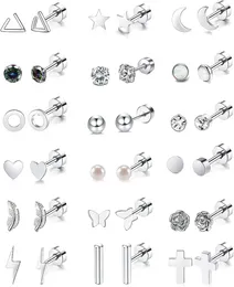 Stud Earrings 36pcs/set Fashion Black Stainless Steel For Women Classic Mini Butterfly Heart Cross Flower Star Jewellery
