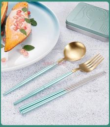 Dinnerware Sets Grade 304 Stainless Steel Chopsticks Spoons Forks Set Student Tableware Travel Folding Portable Three Piece