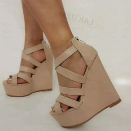 Sandals Back Zip Wedges Women Platform Up Pumps Height Increasing Ladies Shoes Woman Big Size 41 43 45 3b8