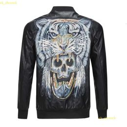 Plein-Brand Men's PP Skull Embroidery Leather Fur Jacket Thick Baseball Collar Jacket Coat Simulation Motorcycle racing suit 304