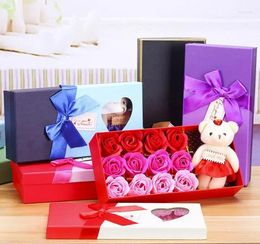 Party Favor Romantic Gift Set Bath Rose Flower Soap With Floral Scent & Cute Teddy Bear Special Present Valentines Day Wedding Favors