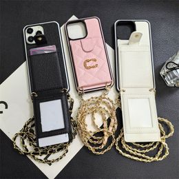 Luxury Crossbody Phone Cases for Apple iPhone 15 Pro Max 14 Pro Max 13 12 11 14 promax 14plus Designer Wallet Card Holder iPhone Case Chain Lanyard Mobile Cover