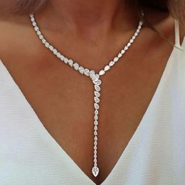 Stonefans Water Drop Zircon Necklace Luxury Choker Jewellery for Women Statement Y Lariat Necklace Charm Collar Accessories Gift 240527