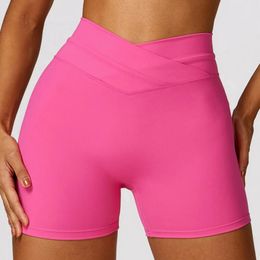 Active Shorts Cross High Waist Yoga Sportswear Woman Gym Workout Clothing Breathable Training And Exercise Fitness Short Leggings Black
