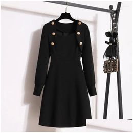 Basic Casual Dresses Spring Autumn Mid-Long Dress Women 2024 Loose Square Collar Pure Colour A Word Skirt Fashion Vestidos Top Female Dh1Hg